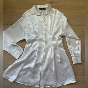 Zara satin white mini dress bright white size Medium NWT
